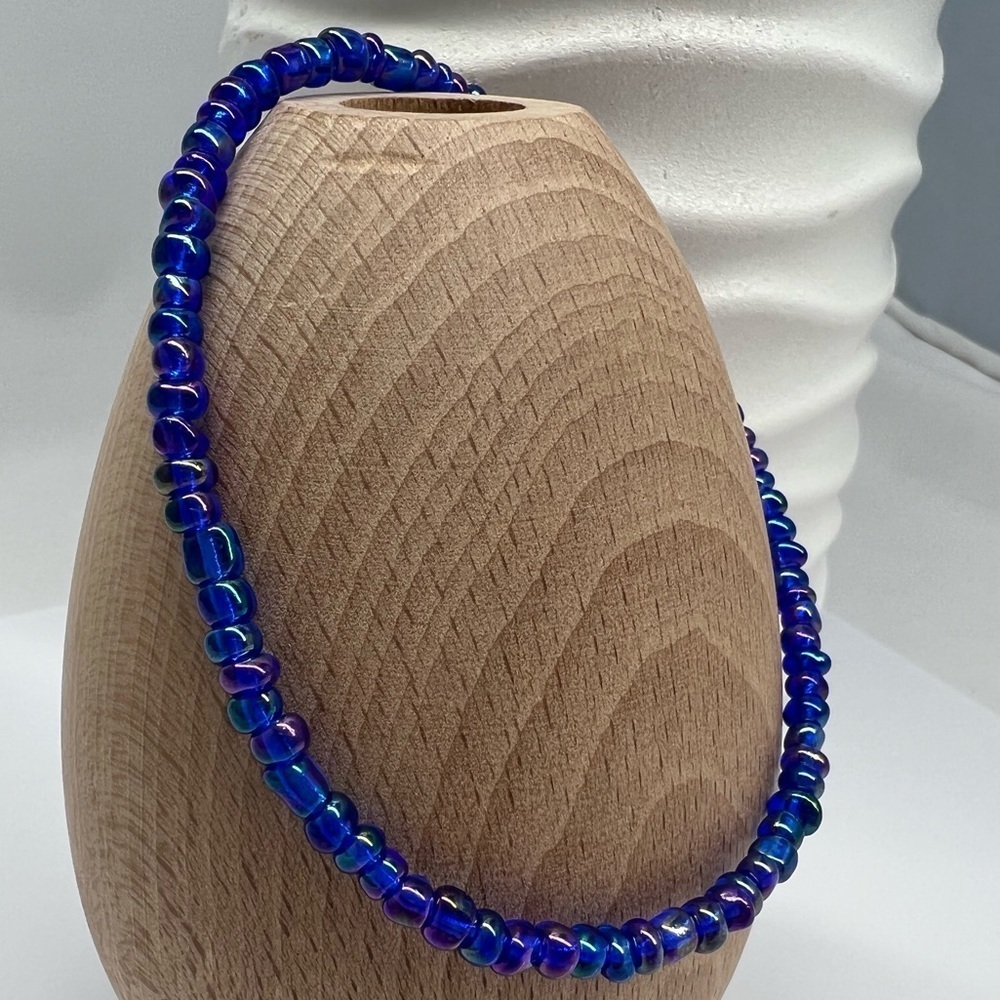 Stretch Beaded Anklet Sapphire Rainbow Blue - Picture 5 of 14
